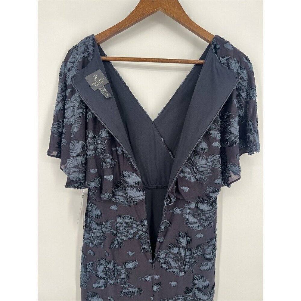 Adrianna Papell Womens 2 Navy Floral Burnout Velvet Long Blouson Dress Gown New - Picture 12 of 16